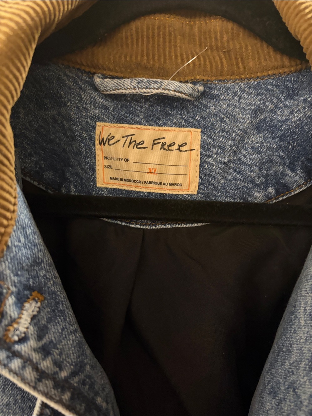 We The Free Blue Denim Toggle Jacket with Tan Corduroy Collar - Picture 2 of 3